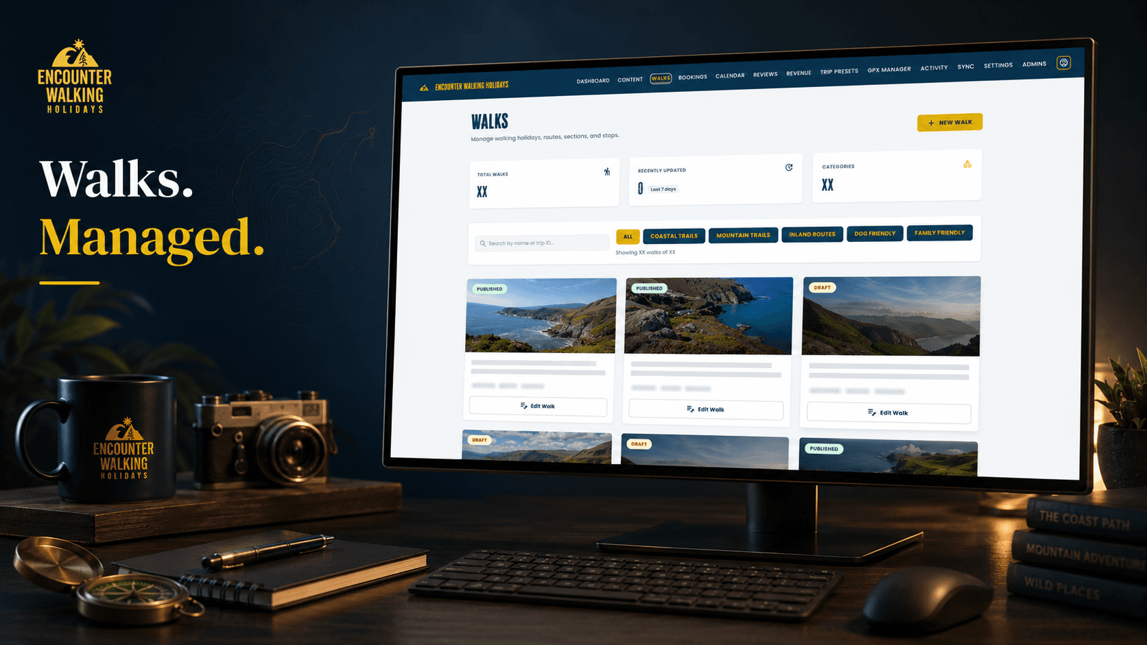 Encounter Walking Holidays trip and route management workspace