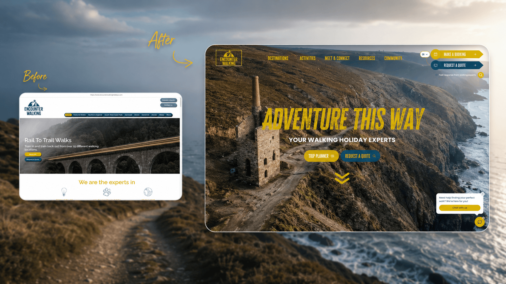 Encounter Walking Holidays website before and after modernisation