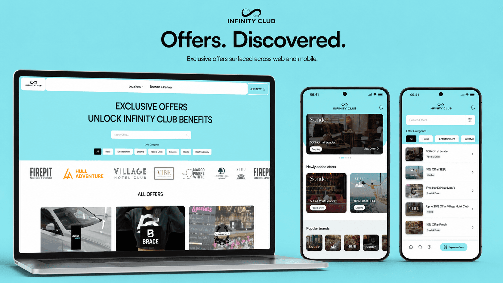 Infinity Club offers presented across its website and mobile app