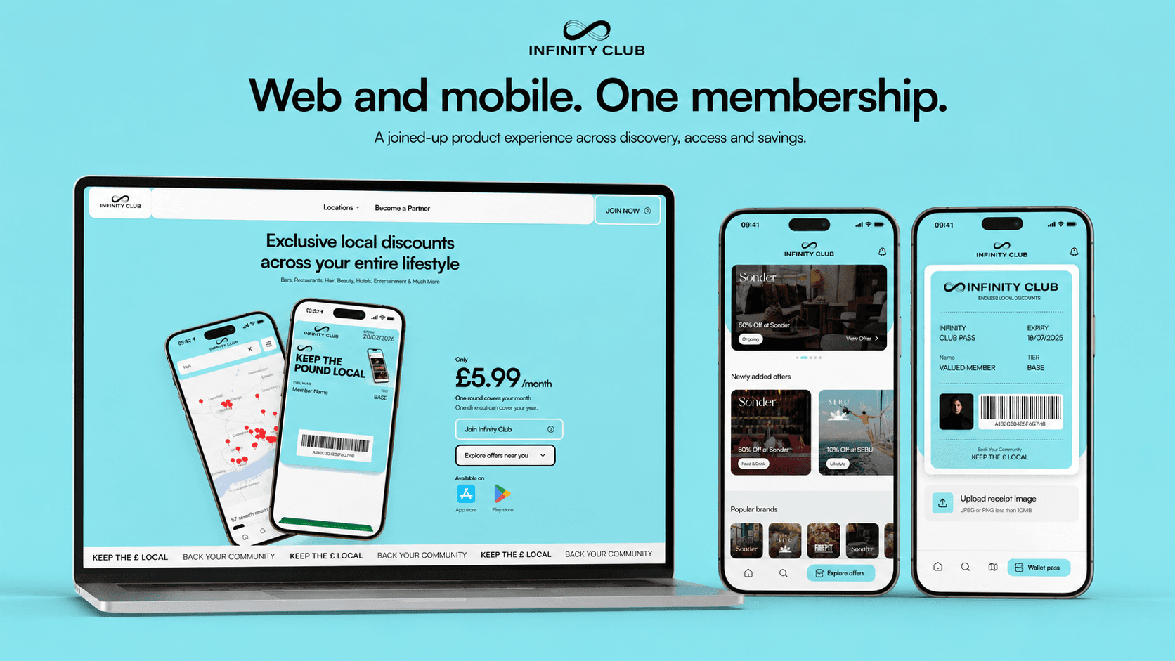 Infinity Club platform across web and mobile